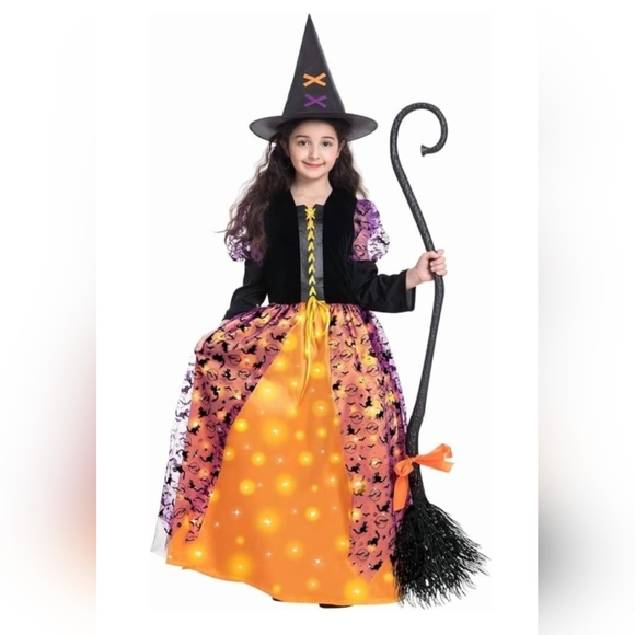 Poshetion Kids Glowing Witch Costume With Light Up Dress Size Small 5-7 - Picture 1 of 9